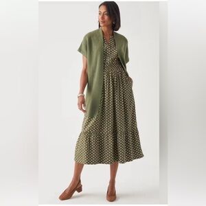 NWT J. Jill 100% Cotton Polka Dot Midi Dress Green/White size XL